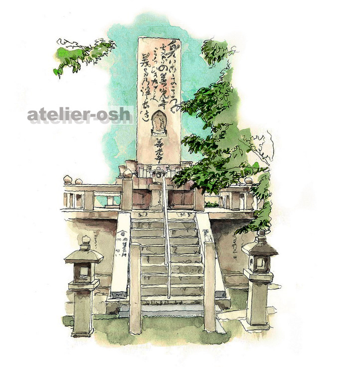 石碑 イラスト 建築パースなら大阪のアトリエオッシュ 手描きの水彩画