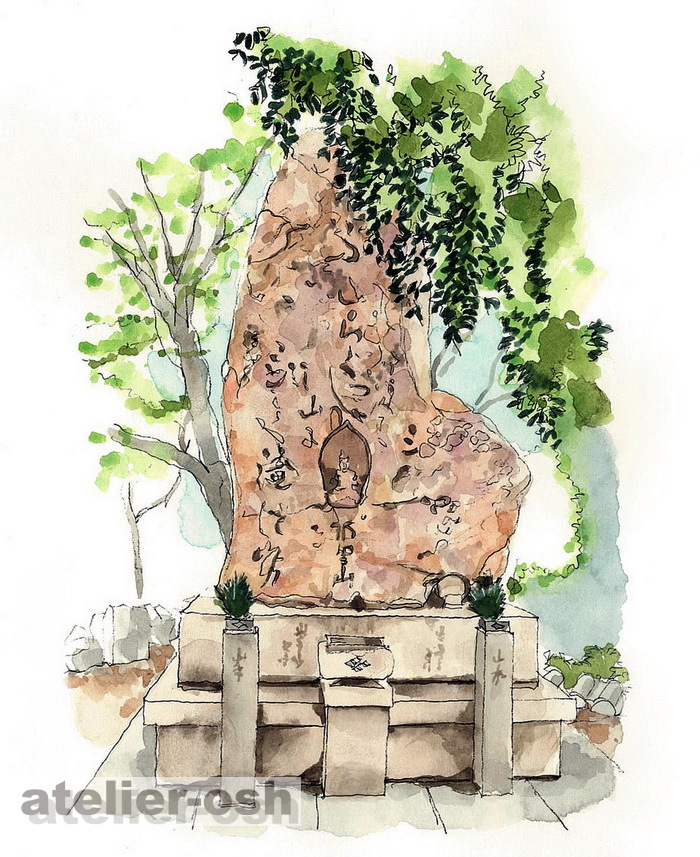 石碑 水彩画イラスト 建築パースなら大阪のアトリエオッシュ 手描きの水彩画