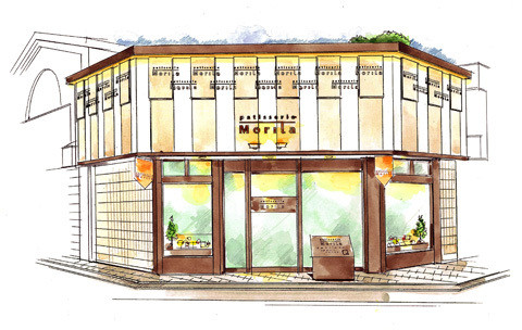 水彩画と建築パースなら大阪のオッシュデザイン・アトリエ部のブログ-ケーキショップファサード